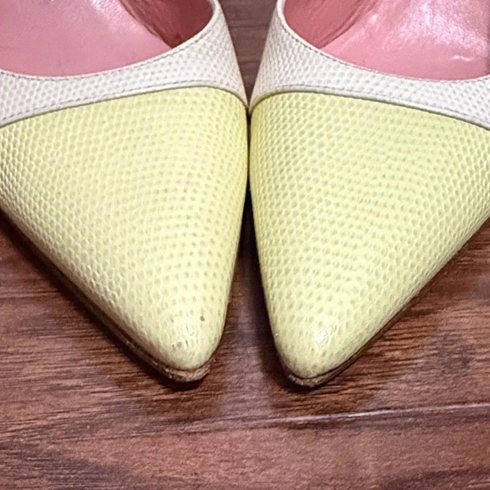 Escada Butter Yellow Slingback Heels Retro Minimalist Quiet Luxury Career